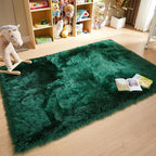 AMTOVO Faux Fur Sheepskin Rug for Living Room, 4 x 6 ft Dark Green Fluffy Area - Image 3