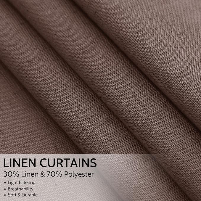 Cappuccino Linen Curtains 90 Inch Long 2 Panels Set - Image 2