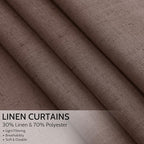 Nanspring Cappuccino Linen Blend Light Filtering Back Tab Curtains 96 Inches - Image 2