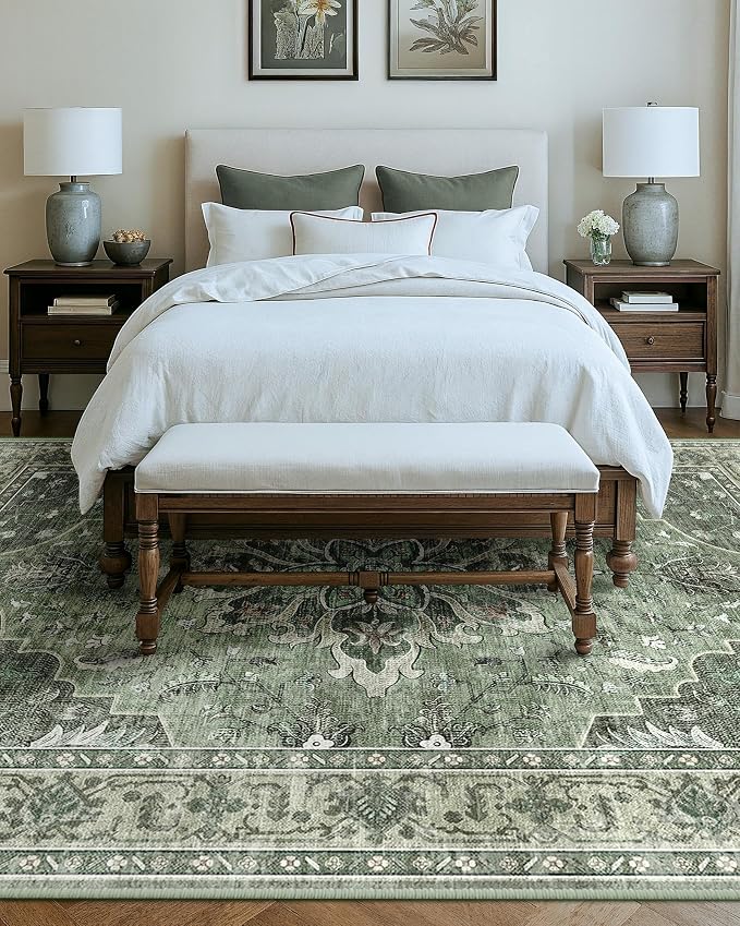 Area Rugs 10'x14' Washable Non-Slip, Floral Vintage Distress Print Pattern - Image 3