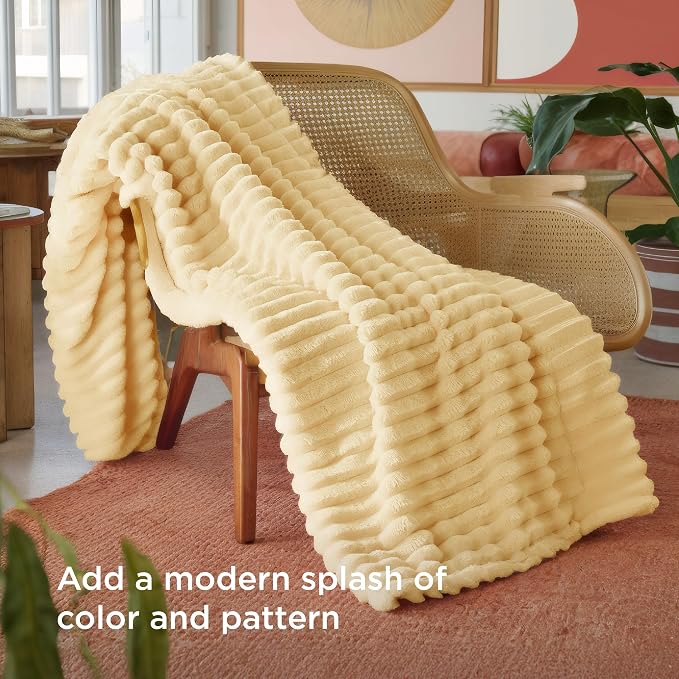 Bedsure GentleSoft Custard Yellow Fleece Throw Blanket - Image 3