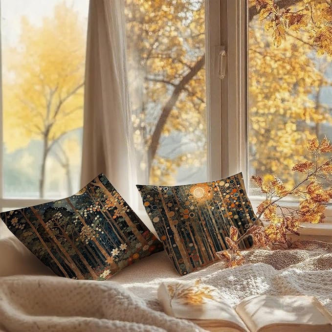 Rustic William Morris Inspired Autumn Forest Decor Throw Pillow Covers 18x18 - Image 6