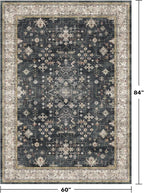 Black Boho Living Room Rug 5x7, Washable Dark Vintage Moody Low Pile Non Slip - Image 2
