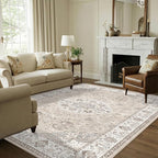 7x10 Area Rug for Living Room: Washable Neutral Vintage Large Rugs for Bedroom - Image 4