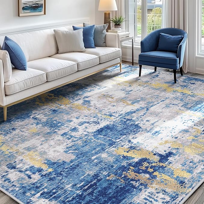 Washable Area Rugs 9'x12' Non-Slip Modern Abstract Soft - Image 2