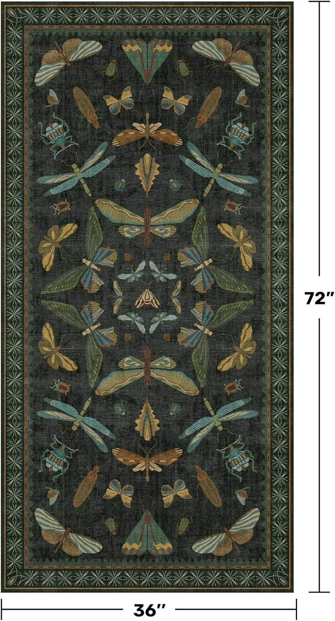 Dark Green Rug for Entryway Indoor- 3x6 Large Washable Kitchen Rug, Non Slip - Image 2