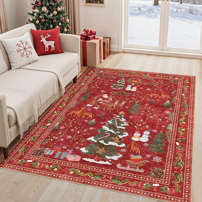 UERMEI Christmas Area Rug Living Room Rugs: 5x7 Neutral Modern Washable Festive - Image 3