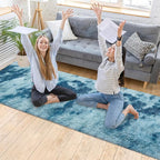 Super Soft Fluffy Living Room Area Rug 2x10 ft Tie-Dyed Light Blue Shaggy Furry - Image 2