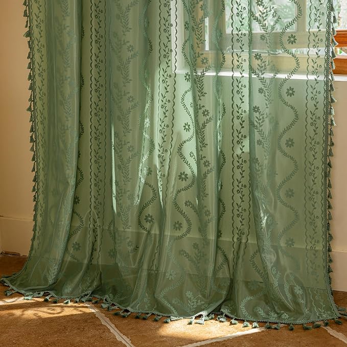 WAZZIO Boho Lace Curtains 2 Panels 84 Inches -Vintage Victorian Sheer Panel - Image 6