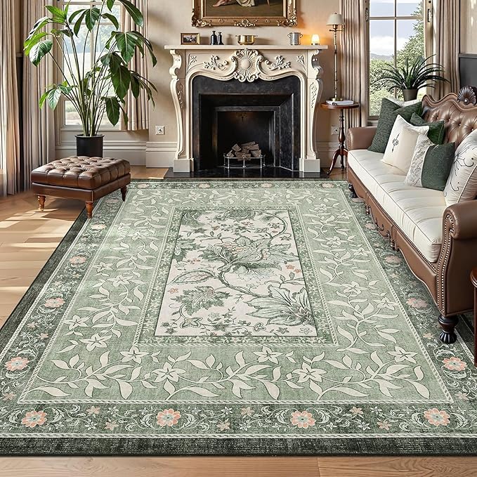 GarveeHome Provence Sage Green Area Rugs 10x13 Living Room, Botanical Grove by GarveeHome