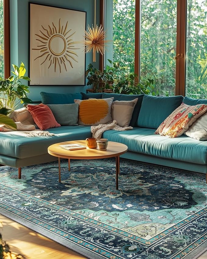 Area Rugs 6'x9' Washable Non-Slip, Floral Vintage Distress Print Pattern - Image 4
