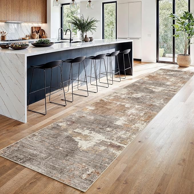 2'6''x14' Washable Kitchen Runner Rug: Modern Abstract Runners - Image 2