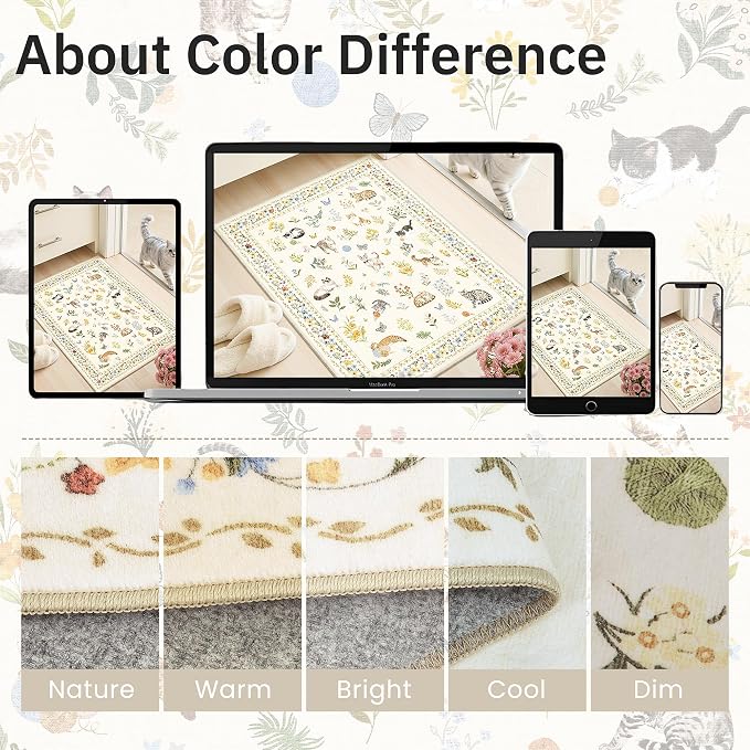 Cat 9x12 Area Rugs for Living Room, Machine Washable Animal Floral Vintage Rug - Image 8