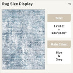 12x15 Washable Area Rug Blue/Grey Neutral Abstract Living Room Large Carpet Non - Image 5