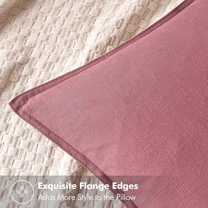 MIULEE Decorative Linen Euro Sham Pillow Covers 24x24 Cranberry Red ​Boho - Image 2