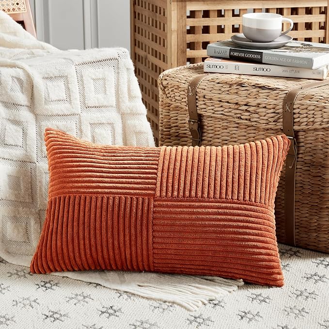 Fancy Homi Set of 2 Burnt Orange Lumbar Decorative Throw Pillow Covers 16x26 - Image 2