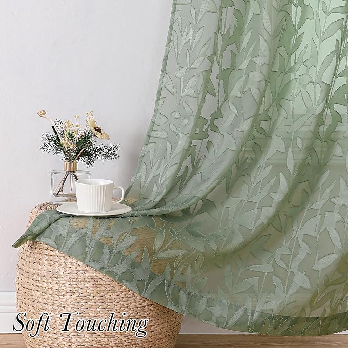 Lecloud Leia Sage Green Sheer Curtains 96 Inches Long 2 Panels, Airy Voile - Image 8