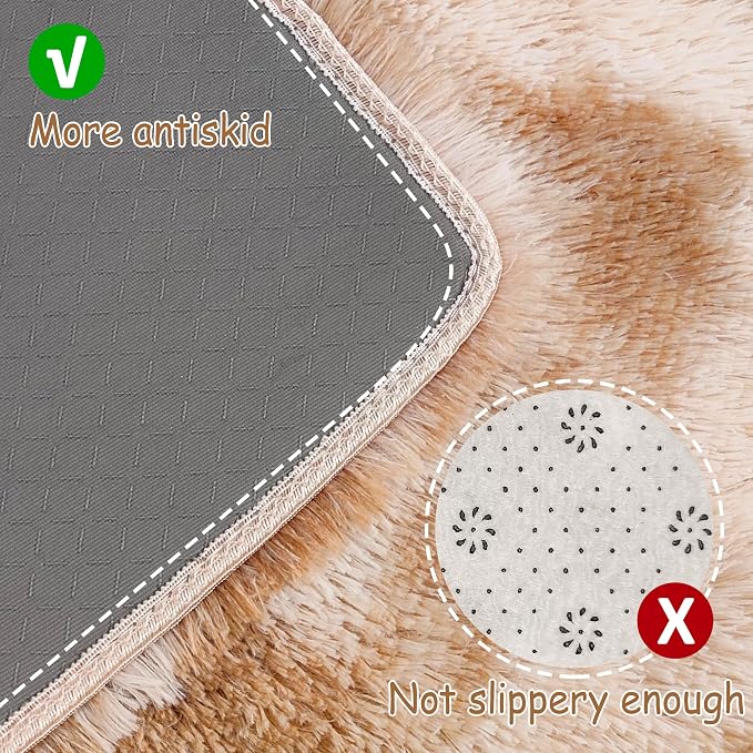Super Soft Fluffy Living Room Area Rugs 2x5 ft Tie-Dyed Beige Shaggy Furry - Image 4
