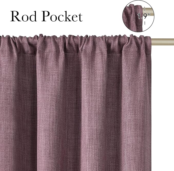 NICETOWN Greyish Purple Faux Linen Room Darkening Rod Pocket Curtains 63 inch - Image 2