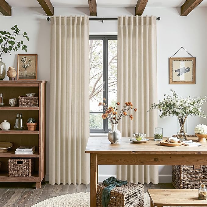 Eggshell Beige Linen 112 Inch Curtains - Image 8