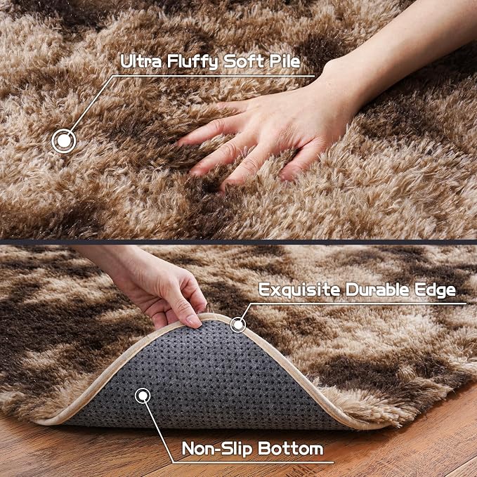 Pionblank Large Area Rug for Living Room 6x9 Feet, Modern Soft Shag Brown Rug - Image 8