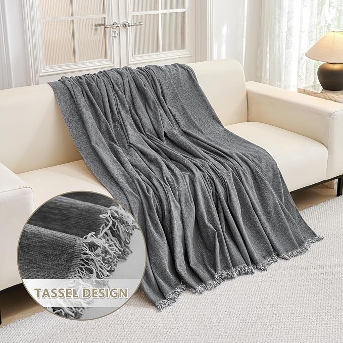 MYSKY HOME Boho Couch Cover Charcoal Gray Sofa Covers - Image 4