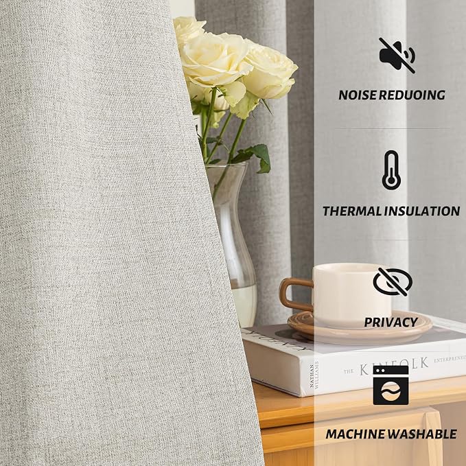 Yakamok Oatmeal Linen Curtains 100% Blackout 84 Inches Long, Room Darkening - Image 5