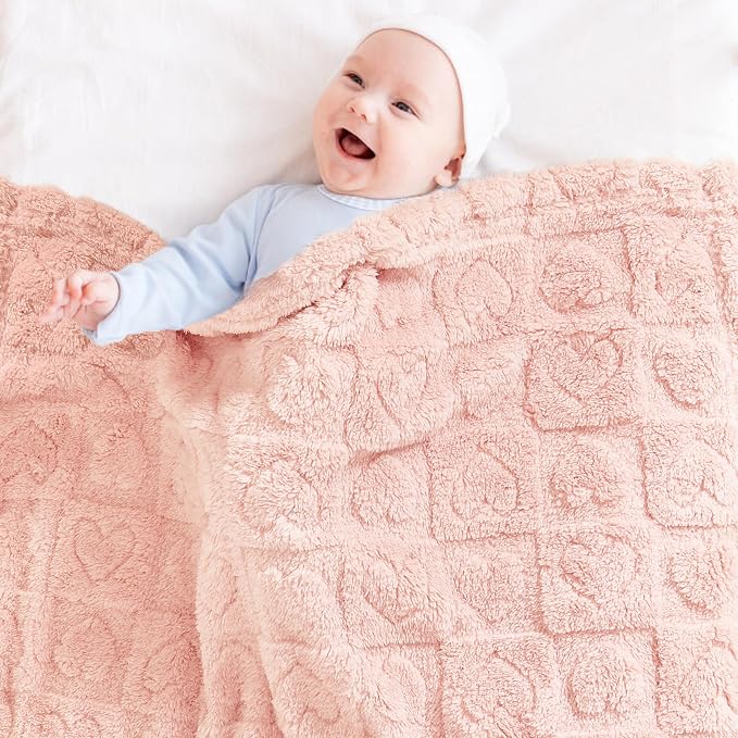 Yurhap Fleece Baby Blanket Heart Checkered Blanket, Ultra Soft Cozy Baby - Image 3