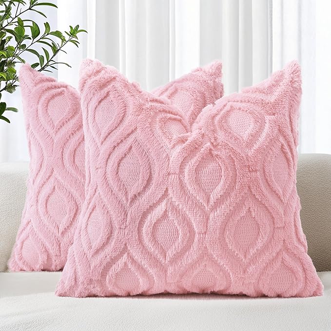 decorUhome Summer Throw Pillow Covers 22x22 Inch Set of 2, Soft Plush Faux Wool by decorUhome