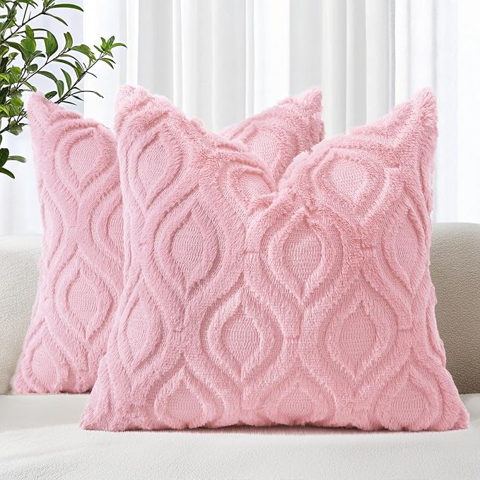 decorUhome Summer Throw Pillow Covers 18x18 Inch Set of 2, Soft Plush Faux Wool by decorUhome