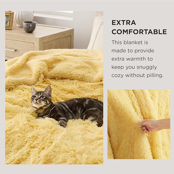 Bedsure GentleSoft Fluffy Yellow King Size Blanket - Image 3