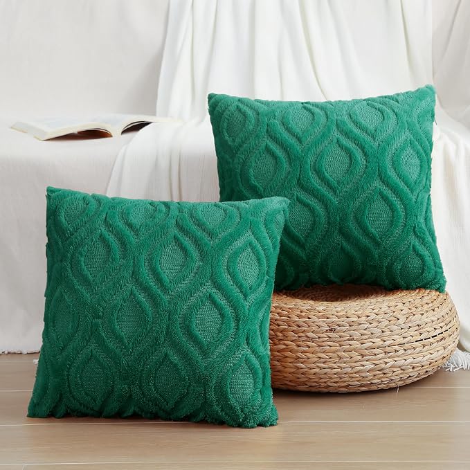 decorUhome Throw Pillow Covers 24x24 Inch Set of 2, Soft Plush Faux Wool Green - Image 7