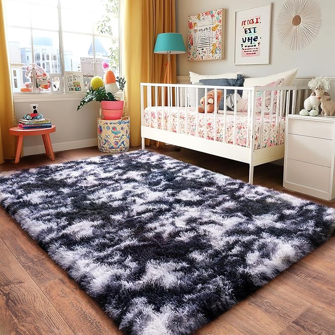 Black and White Rug for Bedroom, 5x7 Area Rug for Kids Room, Bedside Indoor - Image 9
