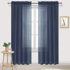 DWCN Navy Blue Sheer Curtains Semi Transparent Voile Rod Pocket Curtains by DWCN