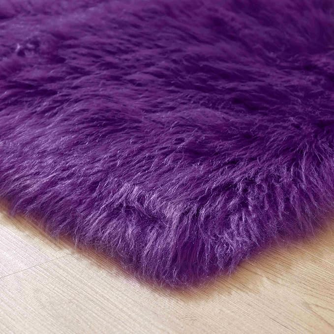 Goolela Purple Sheepskin Rug 4x6 Fluffy Fuzzy Furry Carpet - Image 8