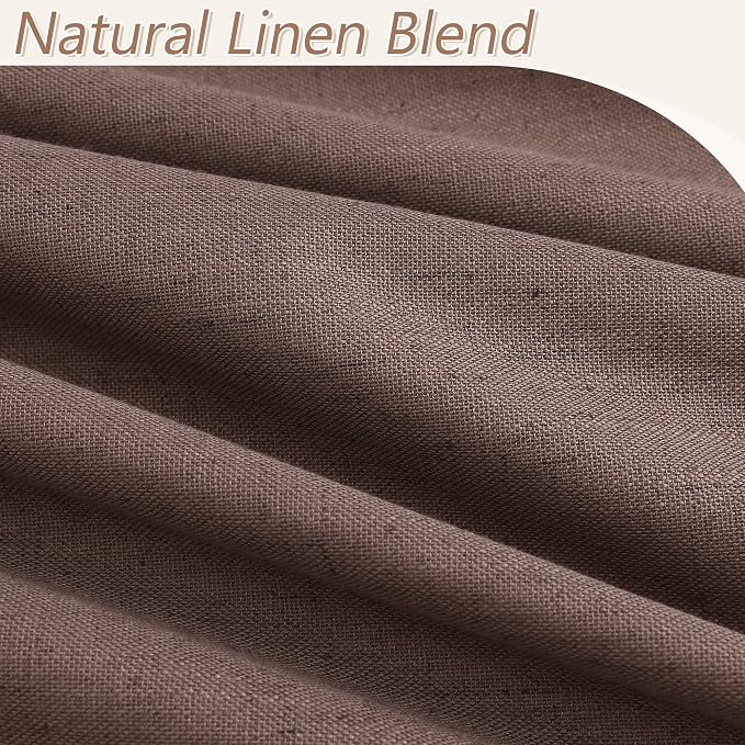 Guken Mocha Mousse 100% Blackout Linen Curtains 96 Inch Length 2 Panels Set - Image 3