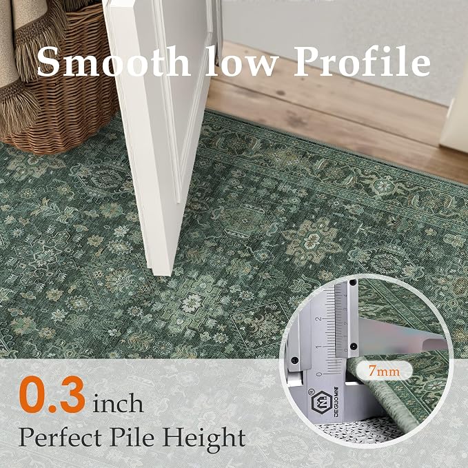 6x9 Washable Area Rug for Living Room Bedroom Vintage Green Carpet Soft Low - Image 5