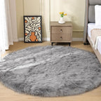 ORINOVA Round Rugs 6ft Silver Grey Fuzzy Faux Sheepskin Washable Furry Fur Area by ORINOVA