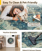 Area Rugs 7ft Washable Non-Slip, Floral Vintage Distress Print Pattern - Image 4