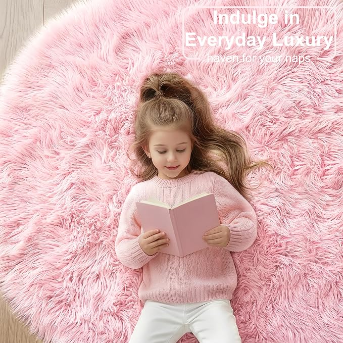 Pink Round Area Rugs 6Ft for Bedroom Living Room, Big Fluffy Shag Circle Rug - Image 9