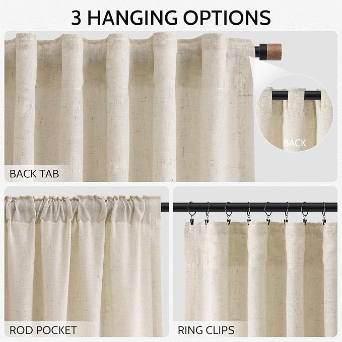 Linen Curtains for Living Room 72 Inches Long Modern Farmhouse Decor Light - Image 2
