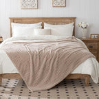 60x80 Inch Waffle Brown Twin Blanket -Fluffy Fleece, Neutral Tan Color - Image 5