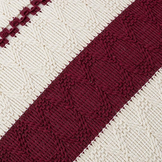 Fancy Homi Set of 1 Burgundy Boho Decorative Throw Pillow Covers 18x18 Inch - Image 4
