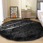 ORINOVA Black Round Rugs 6ft Fluffy Washable Faux Sheepskin Shaggy Fur Rugs by ORINOVA