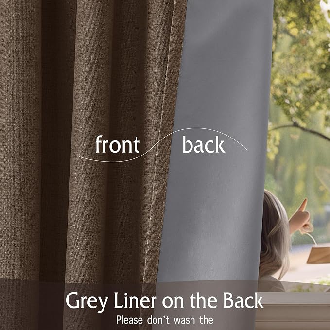 RYB HOME Coffee 100% Blackout Curtains 63 inch Long, Light Blacking & Thermal - Image 6