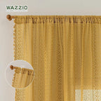 WAZZIO Boho Lace Curtains 108 Inches 2 Panel, Light Filtering Privacy Tassel & - Image 6