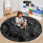 5x5 ft Tie Dye Black Round Rug for Bedroom Room Fluffy Circle Rug Furry Carpet - Image 3