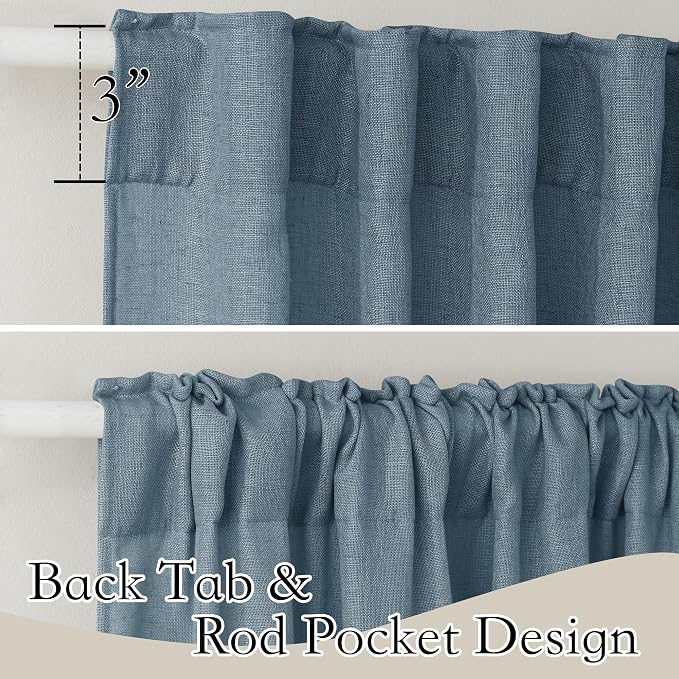 RYB HOME Stone Blue Semi Sheer Curtains, Natural Linen Blend Drapes Light - Image 2