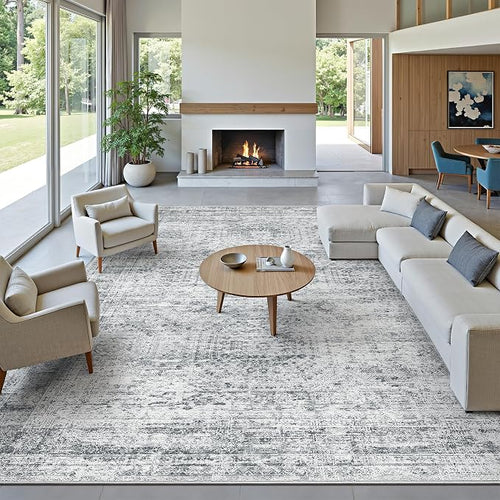 12x15 Washable Area Rug Gray Neutral Abstract Living Room Large Carpet Non Slip - Image 2