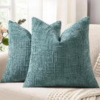 decorUhome Summer Teal Chenille Euro Sham Throw Pillow Covers 26x26 Set of 2 by decorUhome